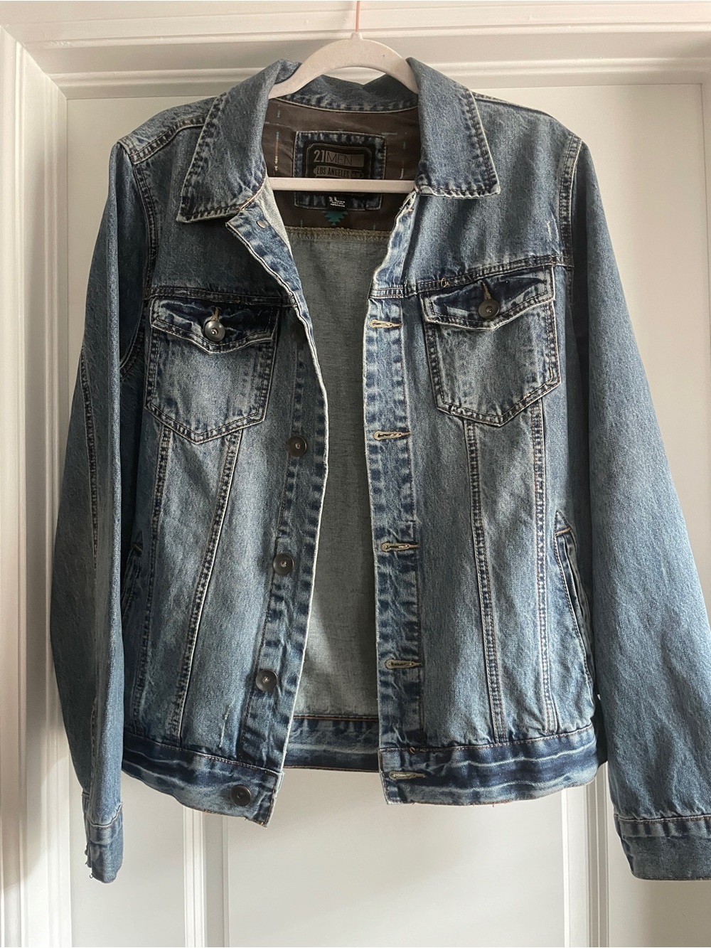 21MEN Blue Denim Jacket Casual Layering Jacket 100% Cotton Size Medium